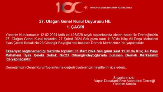 27. OLAĞAN GENEL KURUL DUYURUSU 1.ÇAĞRI